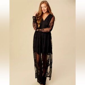 Altar'd State Bellemeade black lace maxi dress long sleeve S Small Halloween